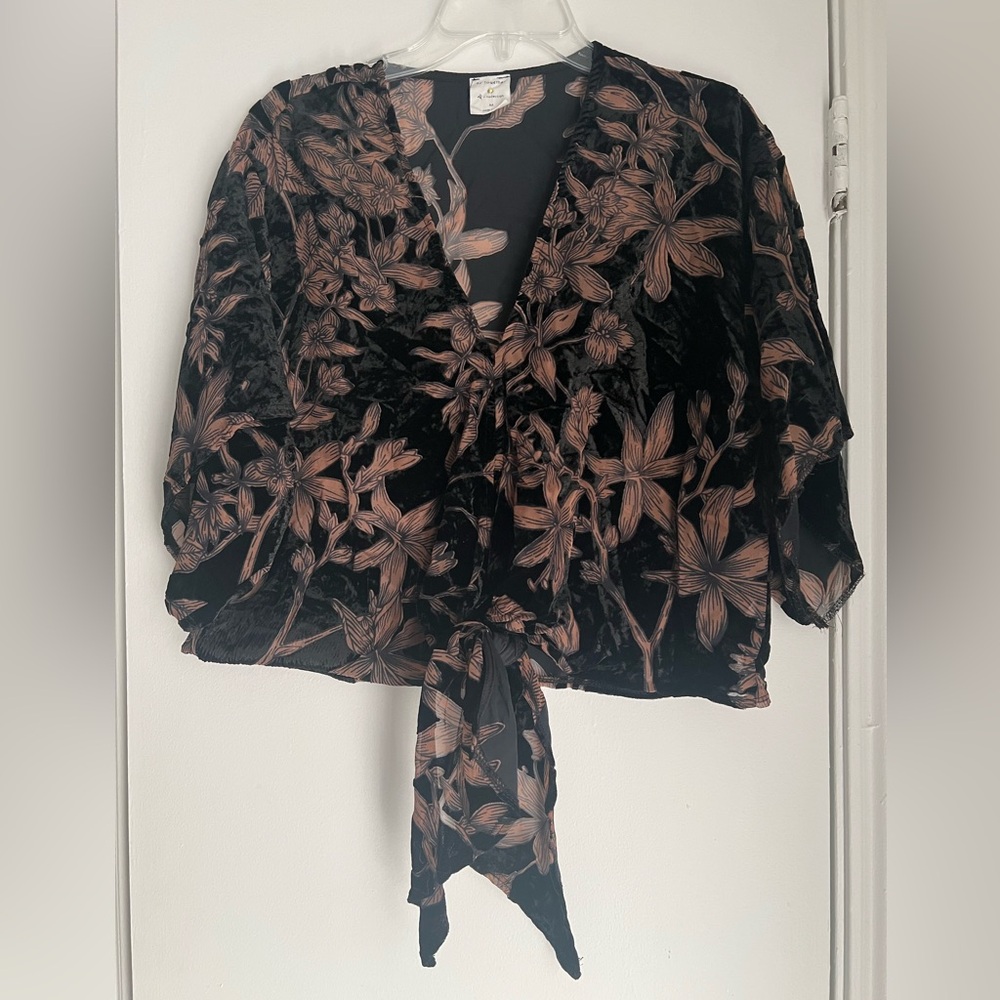 Floral Black and Brown Velvet Women's Crop Top